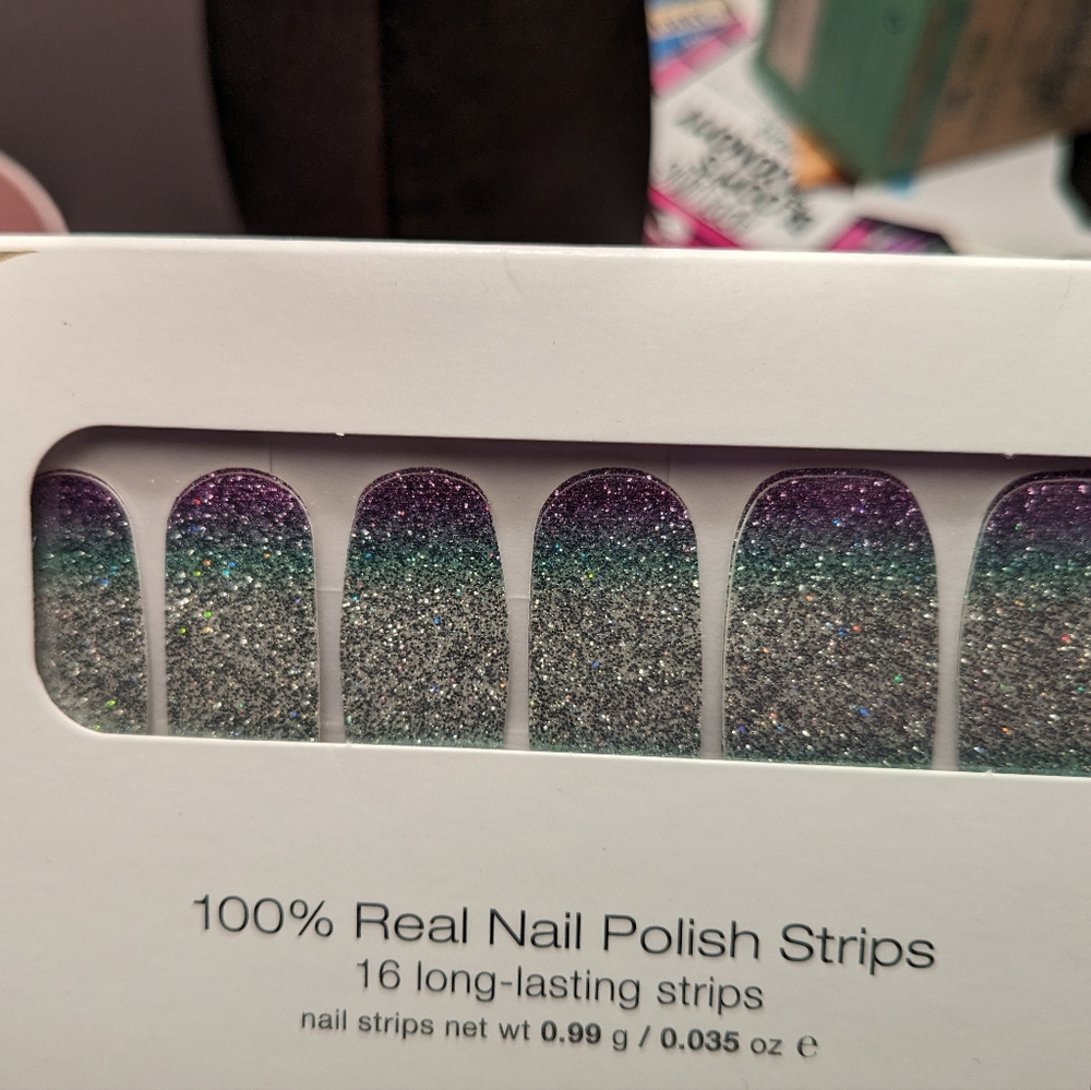 Color Street Nail Strips NIP Pacific Waters Silver Teal Purple Glitter